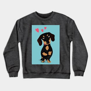 Cute Cartoon Dachshund with Three Pink Hearts Crewneck Sweatshirt